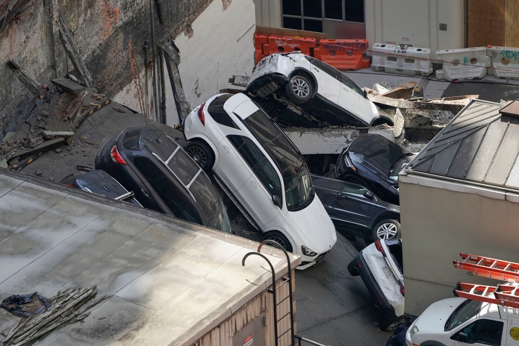 A parking garage collapse in New York
