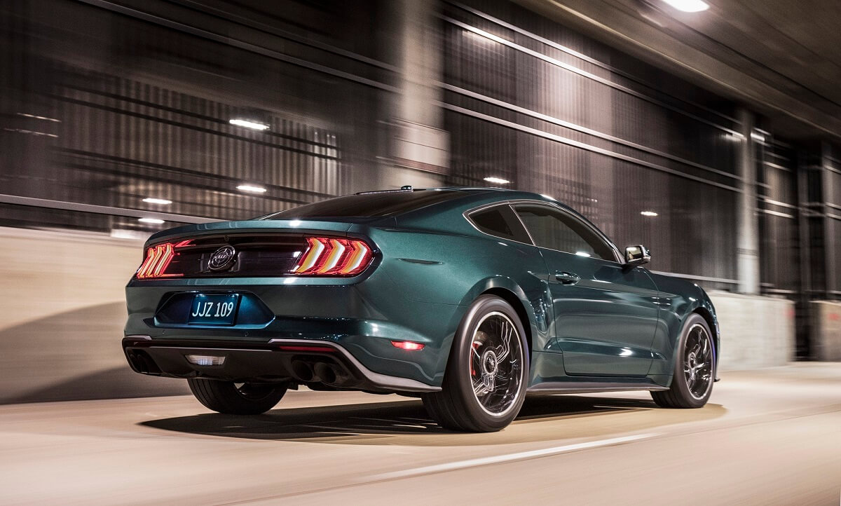 A late-model Mustang Bullitt shows off its rear-end styling.