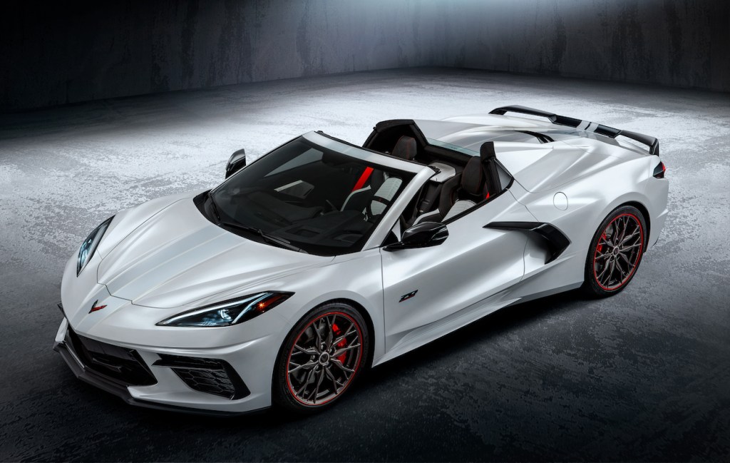 The 2023 Corvette Stingray 70th Anniversary convertible finished in White Pearl Metallic Tri-coat.