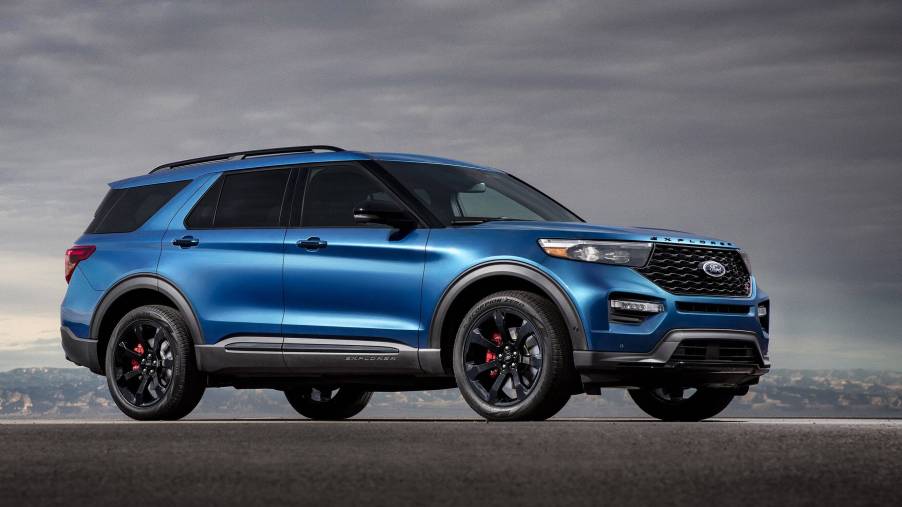 The 2023 Ford Explorer ST parked with grey surroundings