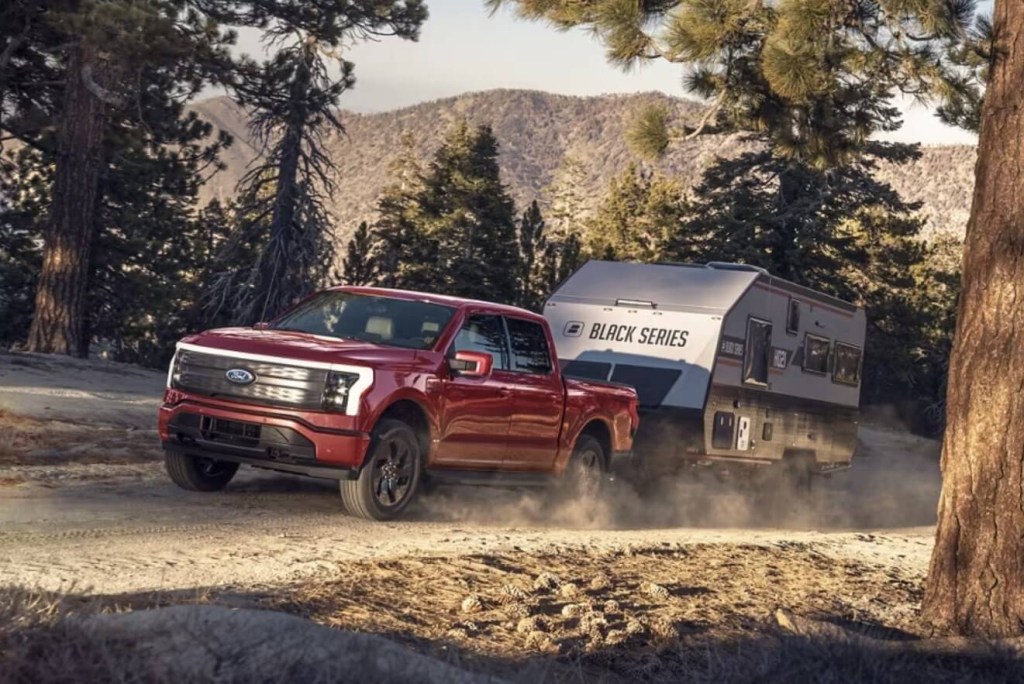 The 2023 Ford F-150 Lightning rowing a trailer 