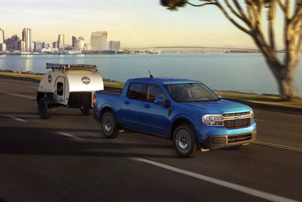 The 2023 Ford Maverick towing a camper 
