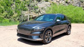 The 2023 Genesis GV70 Electrified in the mountains