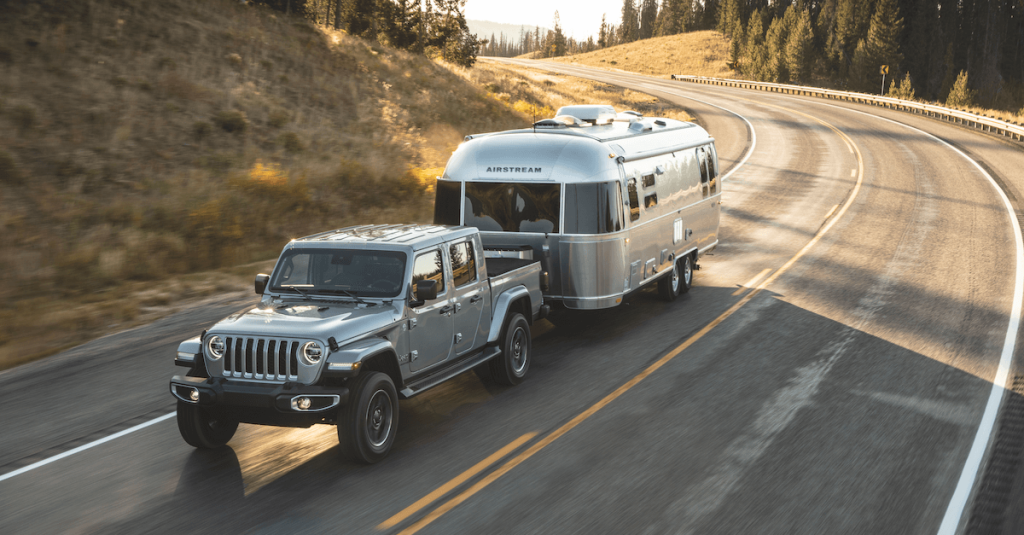The 2023 Jeep Gladiator towing an Airstream camper