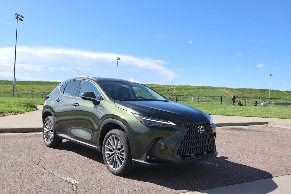 A front corner view of the 2023 Lexus NX 350h