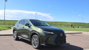 A front corner view of the 2023 Lexus NX 350h