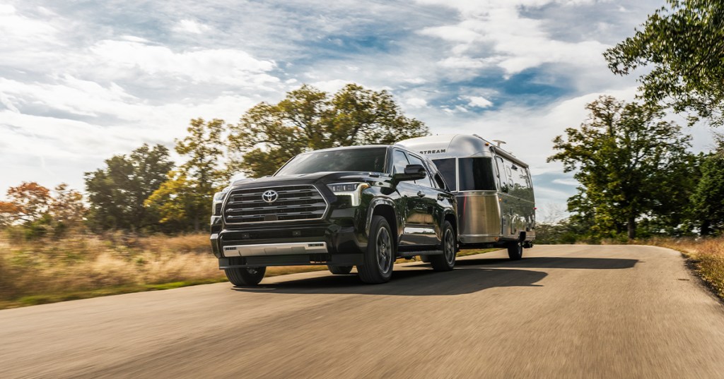 The 2023 Toyota Sequoia towing a camper