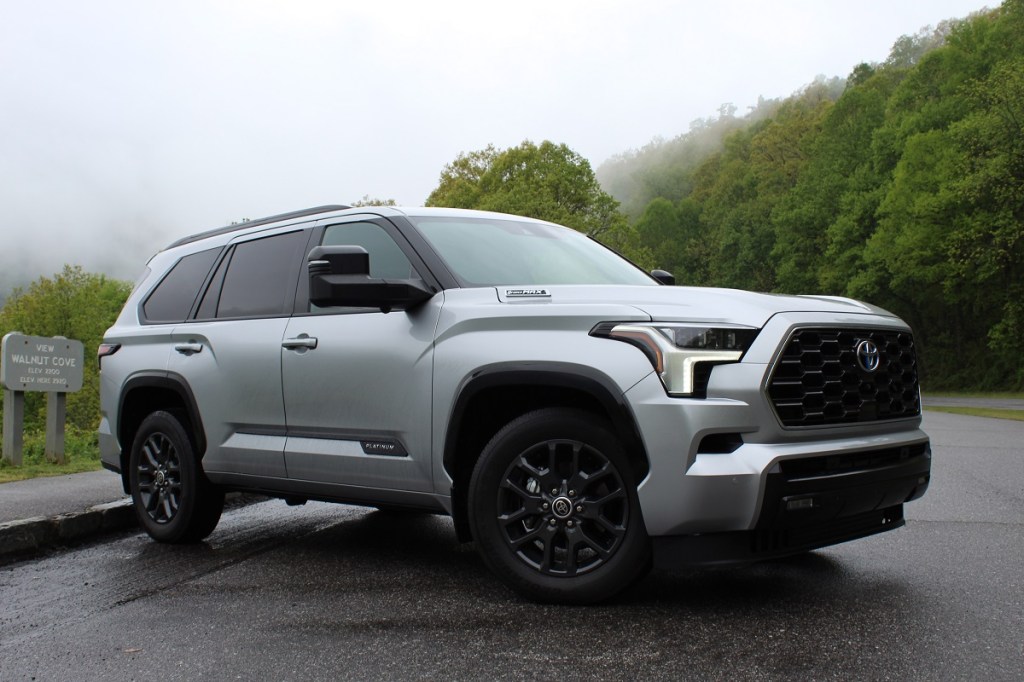 The 2023 Toyota Sequoia parked on a rainy day