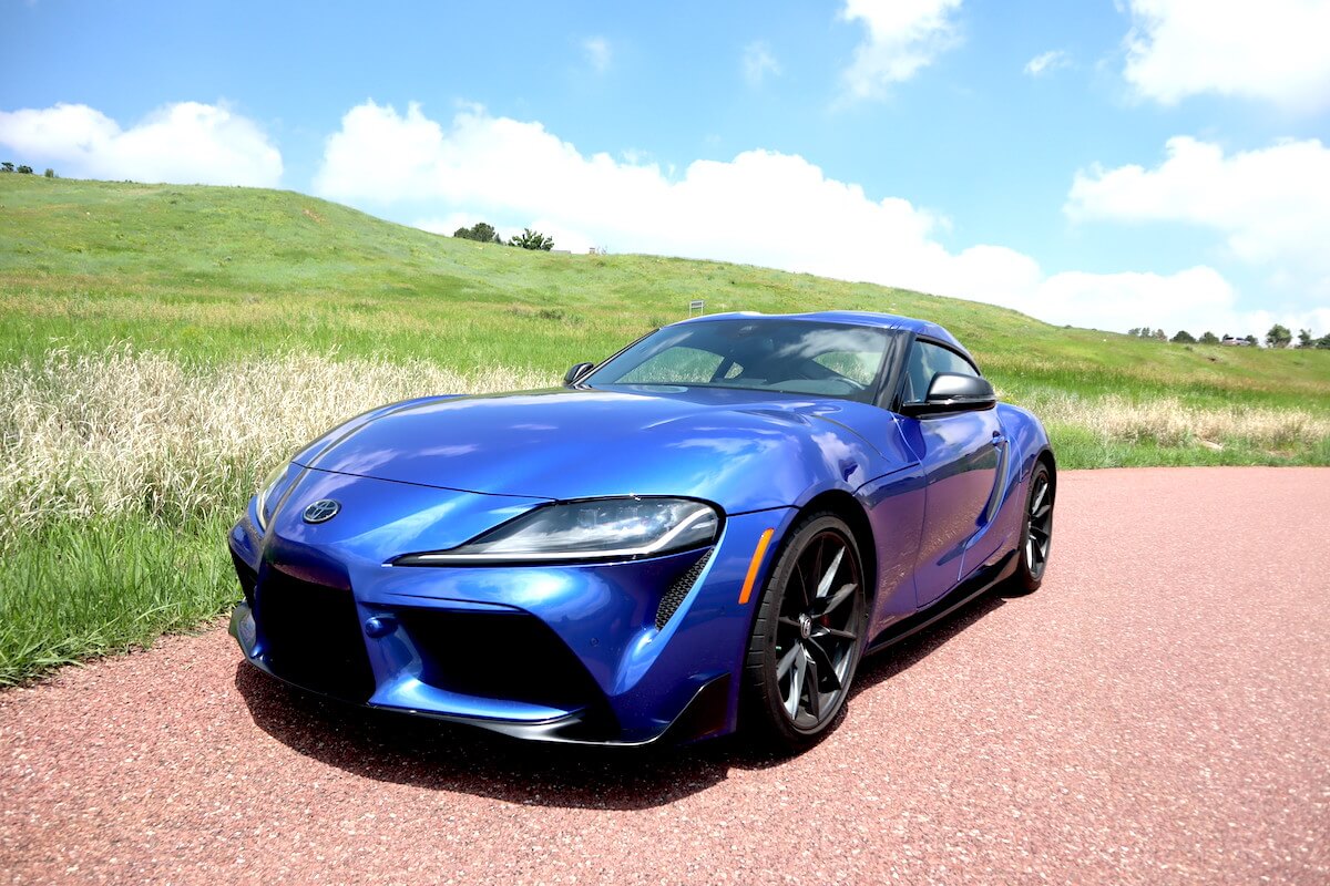 A front view of the 2023 Toyota Supra parked in a lot.