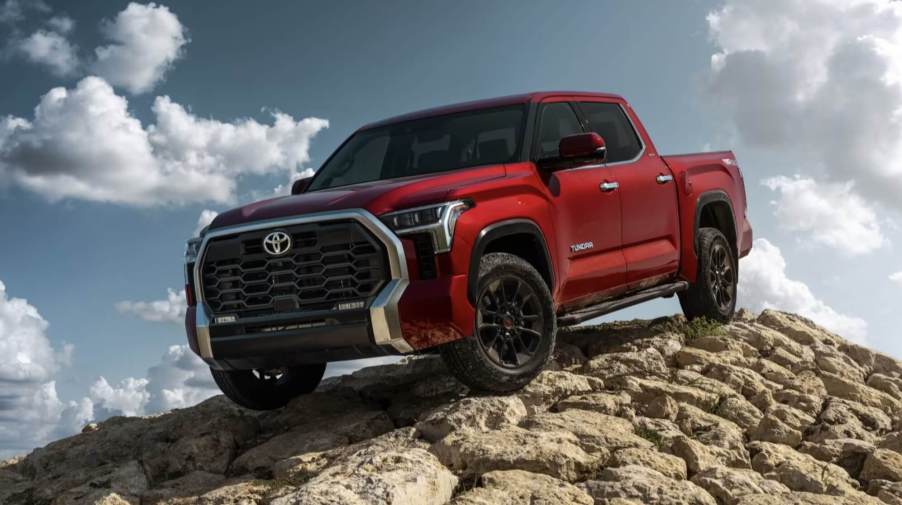 The 2023 Toyota Tundra climbing over rocks