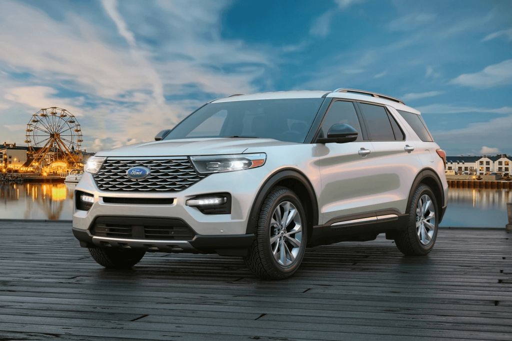The 2023 Ford Explorer parked on a dock