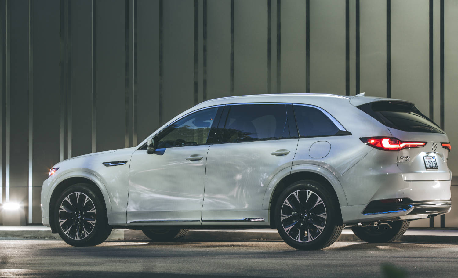 A Rhodium white metallic SUV