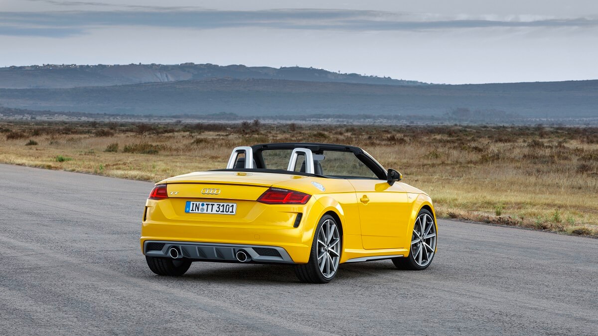 The Audi TT Roadster shows off its luxury sports car convertible roof.