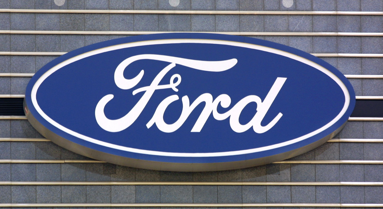 The Ford blue oval logo once again adorns one of the buildings at the Ford Motor Company's world headquarters