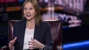 General Motors CEO Mary Barra doing an interview.