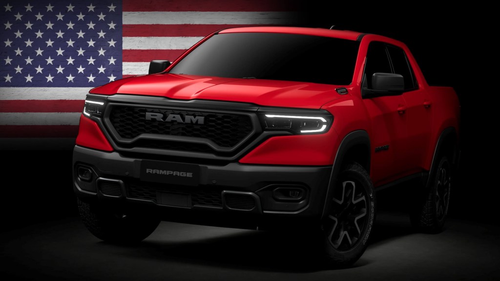 The Ram Rampage in front of the America flag