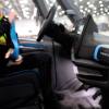 Inside an Amazon delivery van from a fleet of Rivian electric vehicles (EVs) in Aurora, Colorado