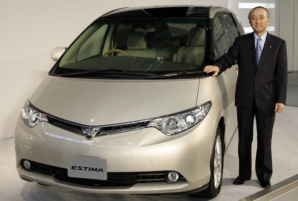 Toyota Motors President Katsuaki Watanabe introducing the company's new Toyota Estima minivan model