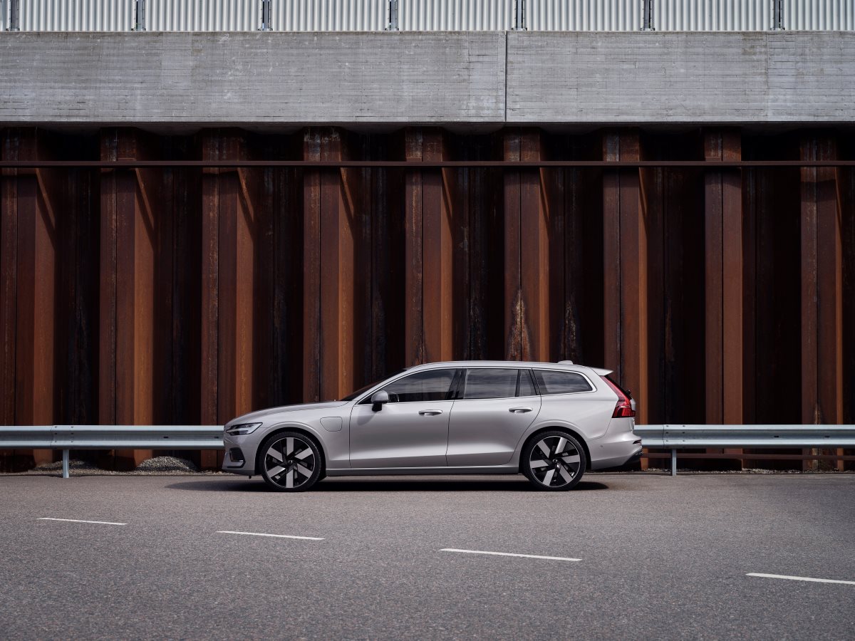 The Volvo V60 Recharge parked on a street, a wagon that hasn't been killed in America because it is a hybrid