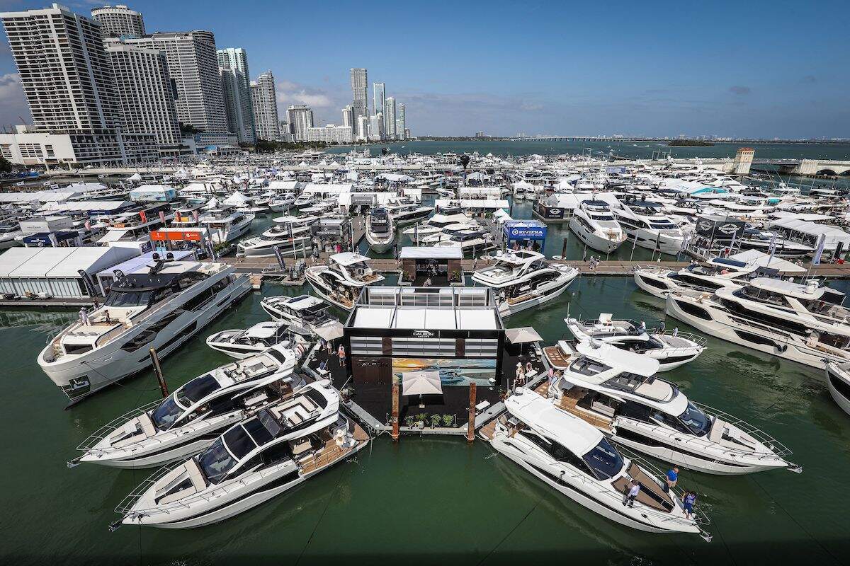 Boats on display during the 2023 Miami International Boat Show