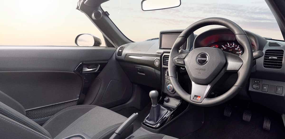 Momo black steering wheel with manual transission in GR Sport Copen