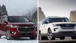 2018 Chevy Traverse (L) and 2018 Ford Explorer Sport (R) midsize SUV models