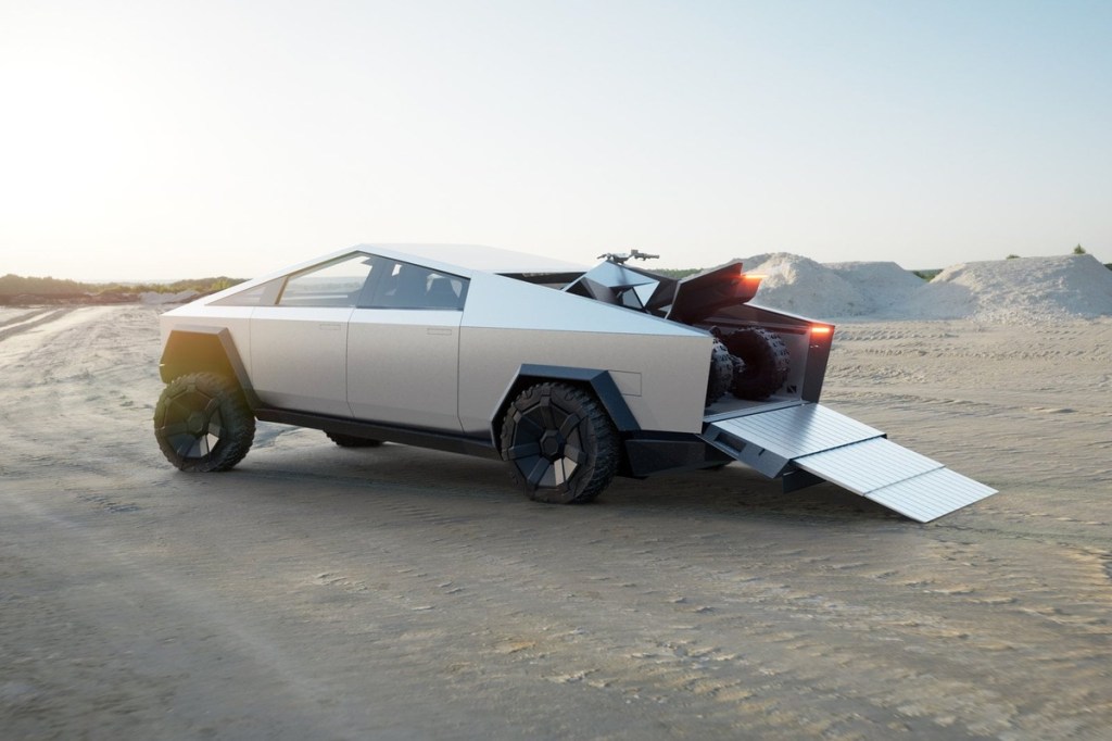 Tesla Cybertruck rear 3/4 tailgate open