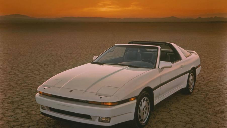 A front view of a white 1987 Toyota Supra