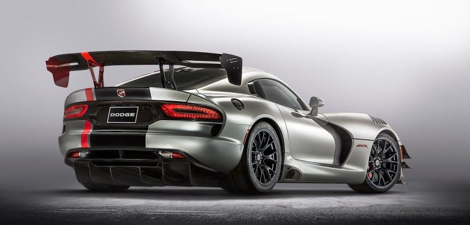 A 2017 Dodge Viper ACR shows off its dramatic rear wing.
