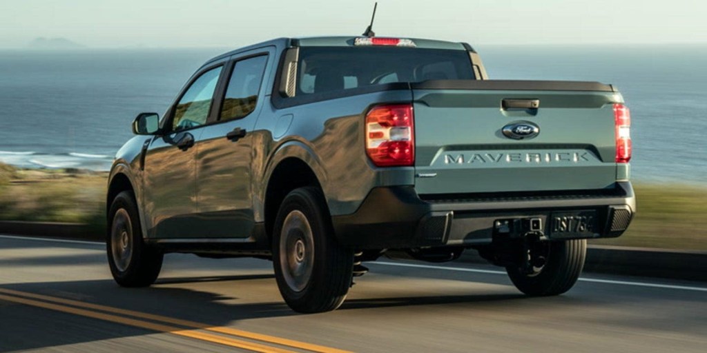 The 2023 Ford Maverick Hybrid driving down the road