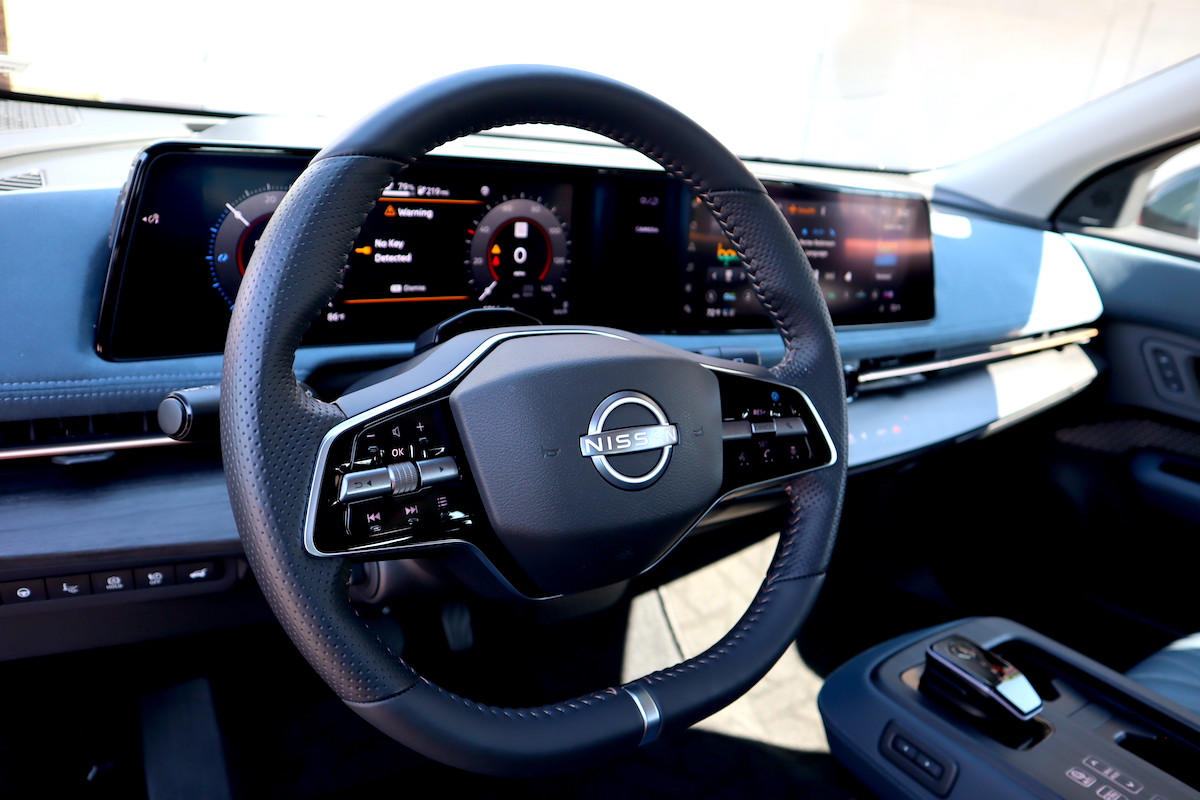 A view from the steering wheel in the 2023 Nissan Ariya