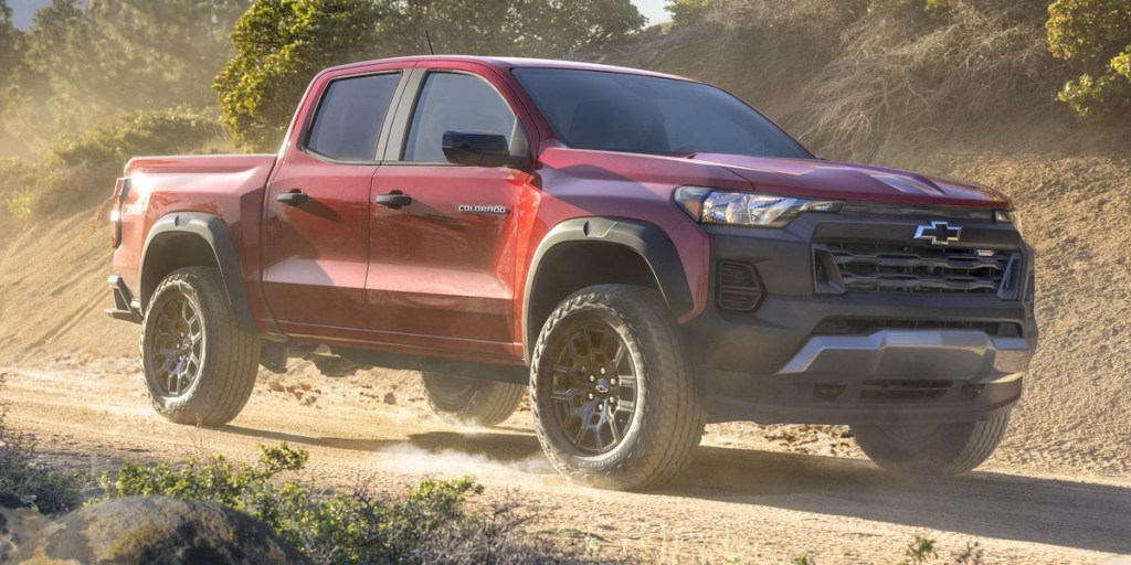 The 2023 Chevy Colorado off-roading on a dirt trail