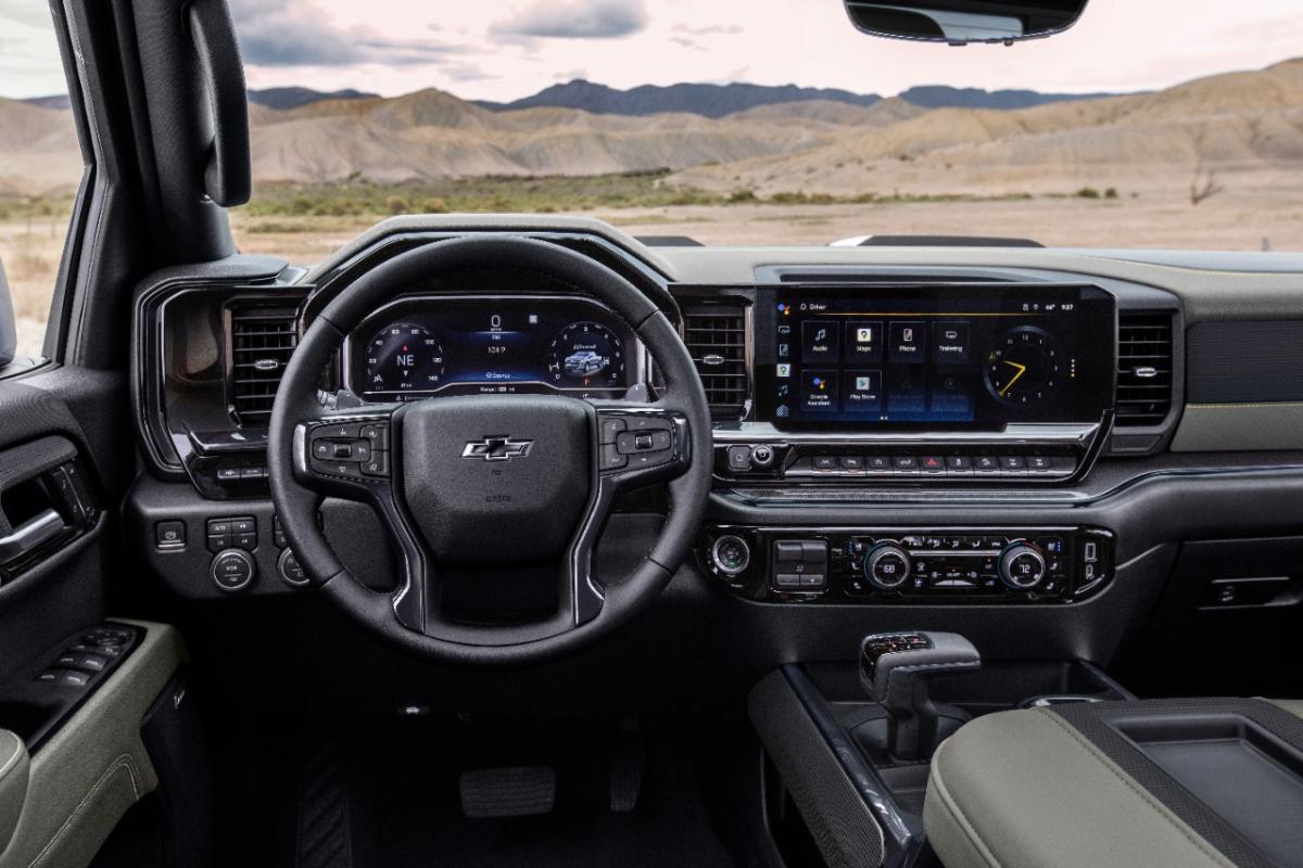 An interior view of a new 2023 Chevy Silverado.