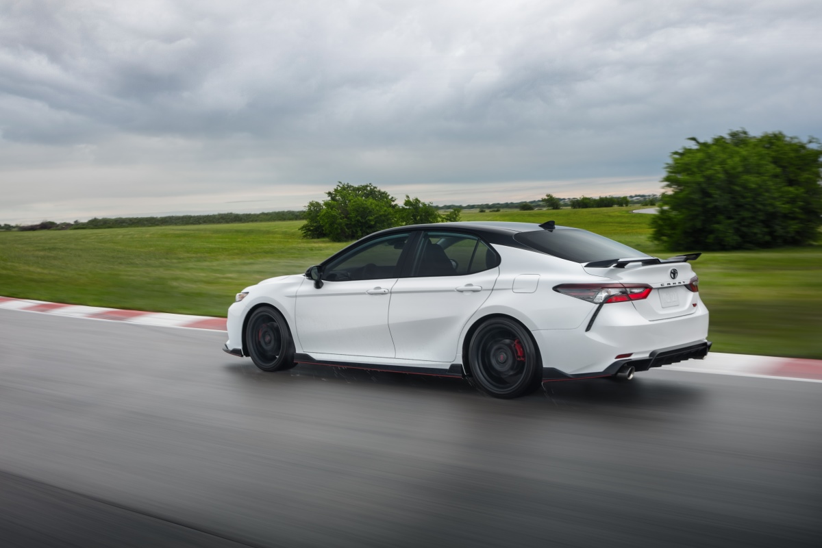 2024 Toyota Camry TRD in white on a race track