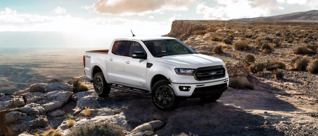 White 2023 Ford Ranger off-road uses a 10-speed automatic transmission