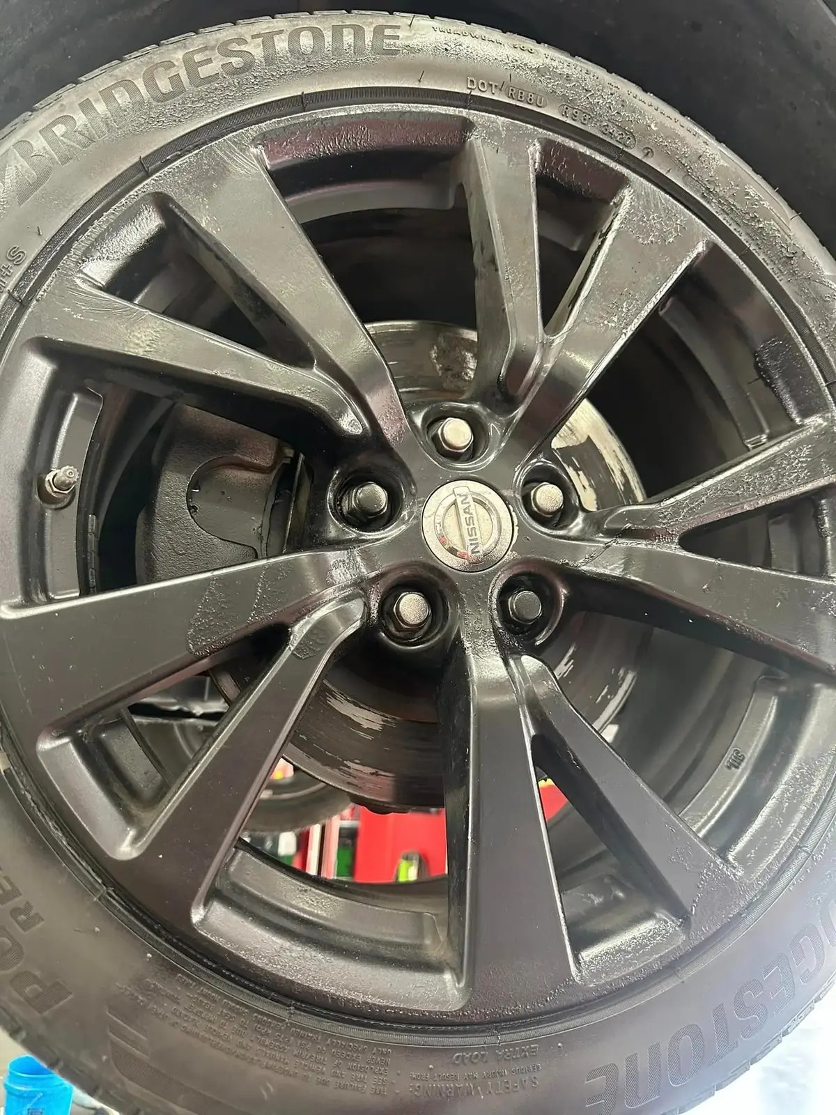 Painted disc brake rotors on car