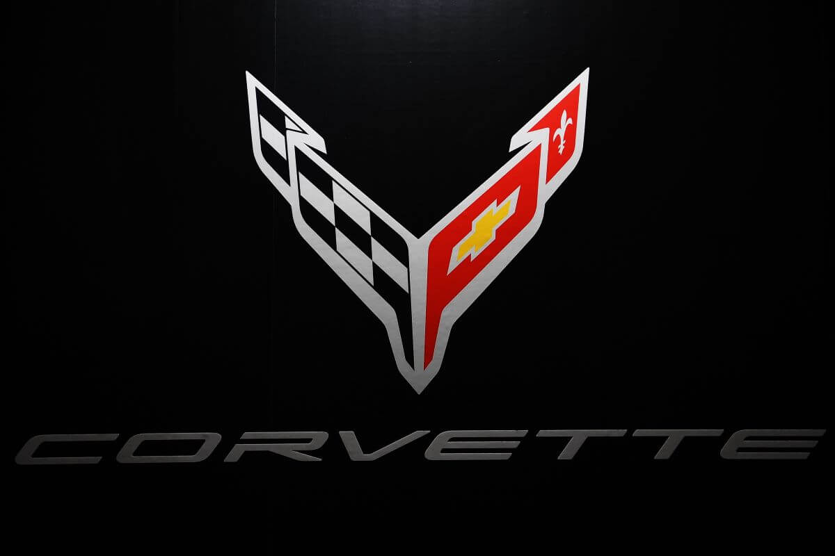 A Chevy Corvette logo pictured at the Tokyo Auto Salon in Japan