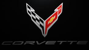 A Chevy Corvette logo pictured at the Tokyo Auto Salon in Japan
