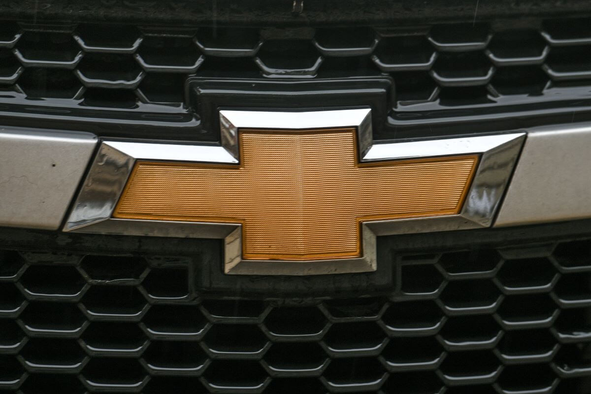The Chevrolet logo seen on a parked Chevy vehicle in Krakow, Poland