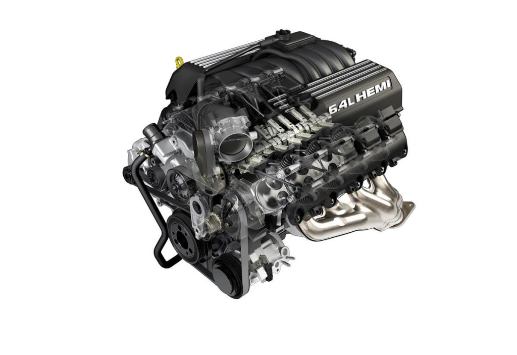 The 6.4L V8, which the Dodge Charger still uses today, shows its parts in a cutaway image.