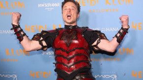 Elon Musk celebrates at a Halloween costume party.
