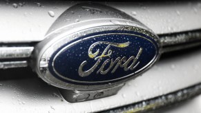 Ford E-Series logo. The wagon has the lowest Ford annual maintenance costs.