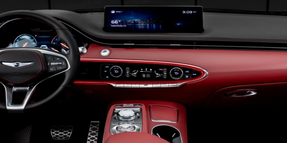 The interior of a 2023 Genesis GV70 small luxury SUV. 