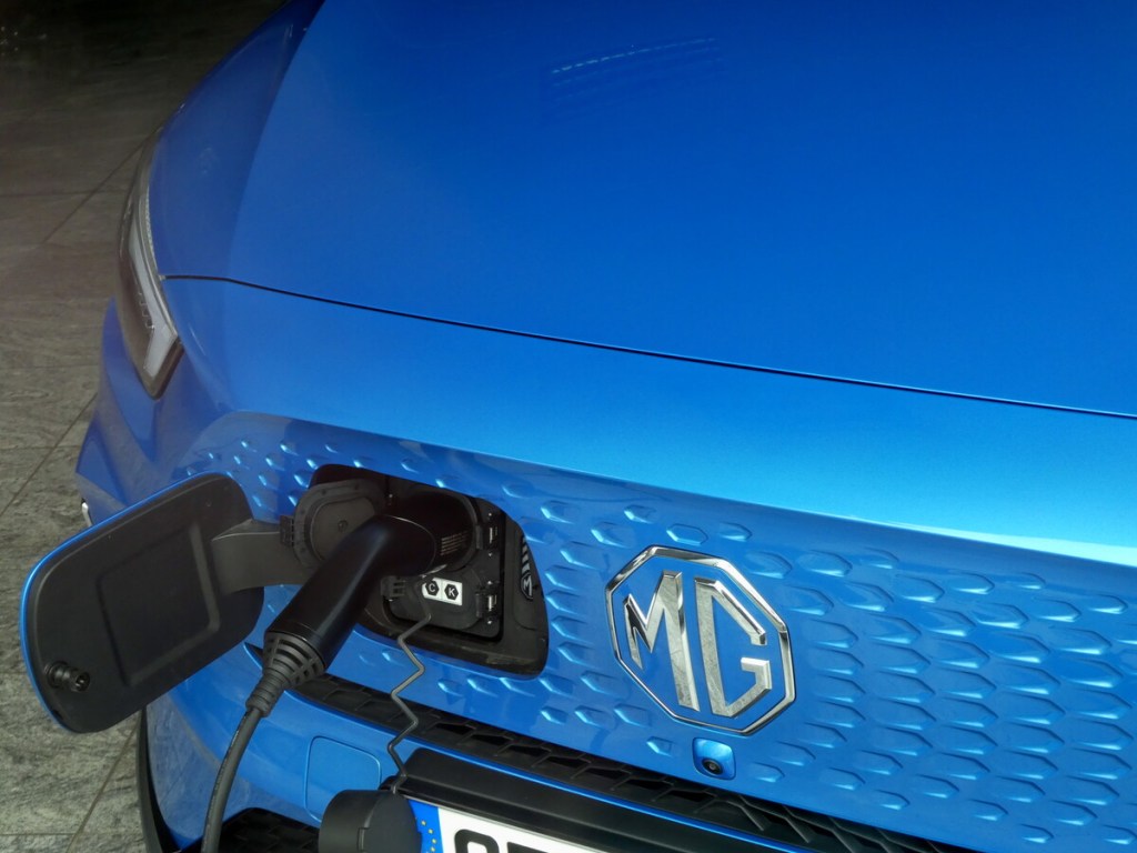 Blue Chinese-built MG EV charging
