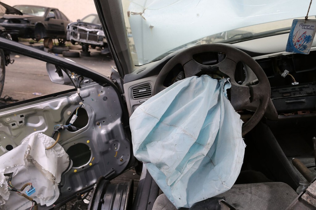 Deployed driver's side airbag