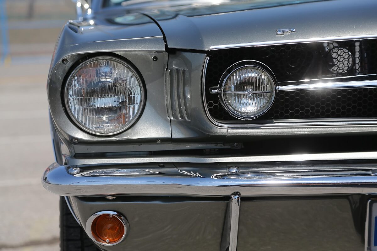 A classic American Ford Mustang shows off its muscle car fascia and pony car proportions.