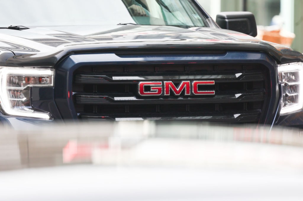 GMC truck front end in traffic