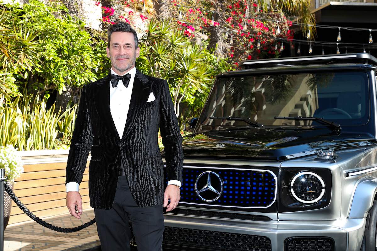 Jon Hamm with the Mercedes-Benz EQG electric concept SUV in 2022
