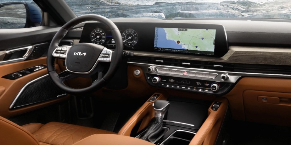 Every 2024 Kia Telluride three-row midsize SUV comes with a leather-wrapped steering wheel. 