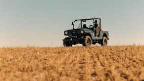Mahindra Roxor parked in a grass field